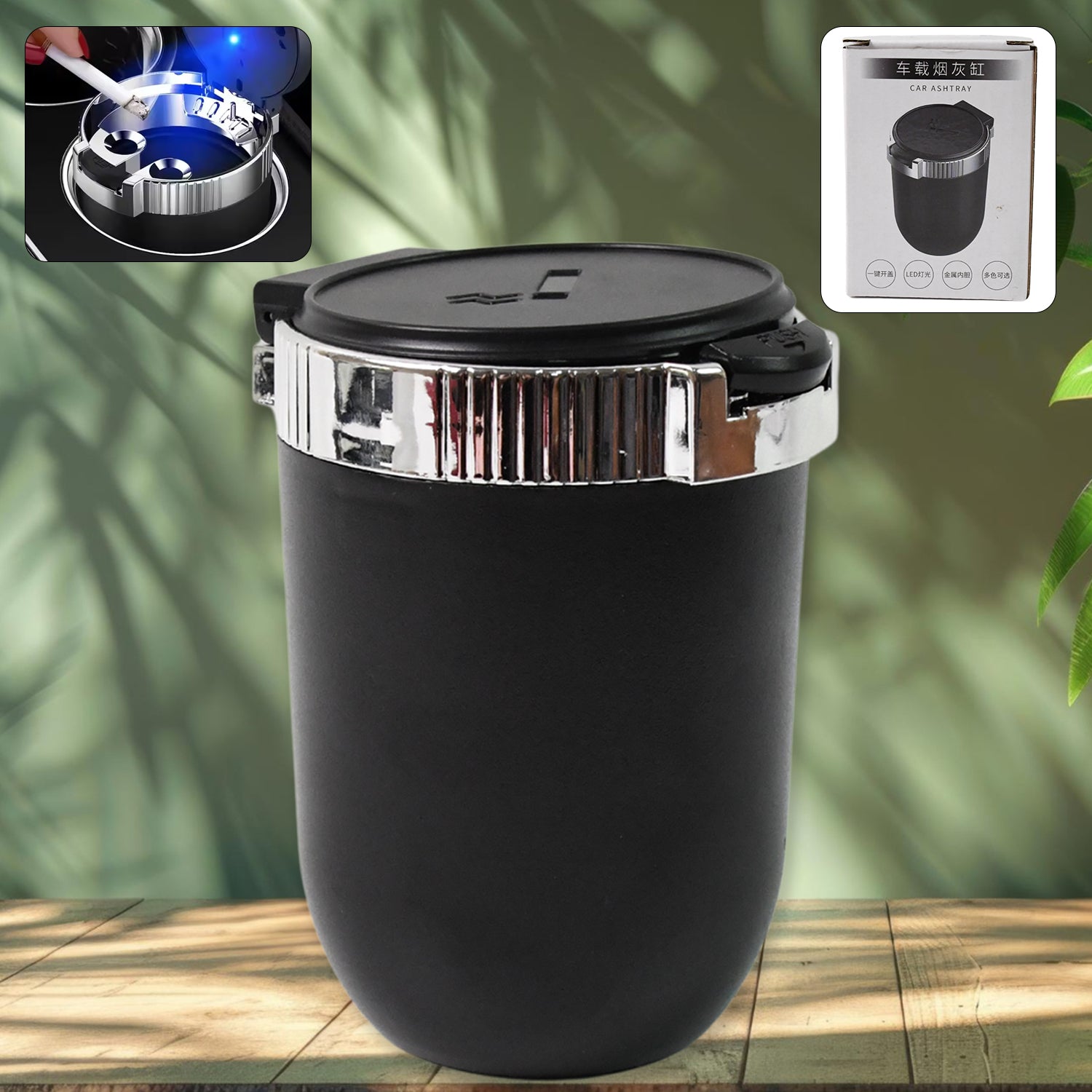 Portable Car Ashtray with Lid and Blue LED Light (1 Pc) Portable Car Ashtray with Lid and Blue LED Light (1 Pc)